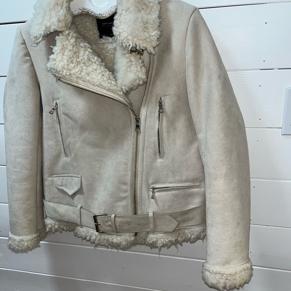 ZARA BASIC - Faux Shearling Biker Jacket M - Picture 6 of 16